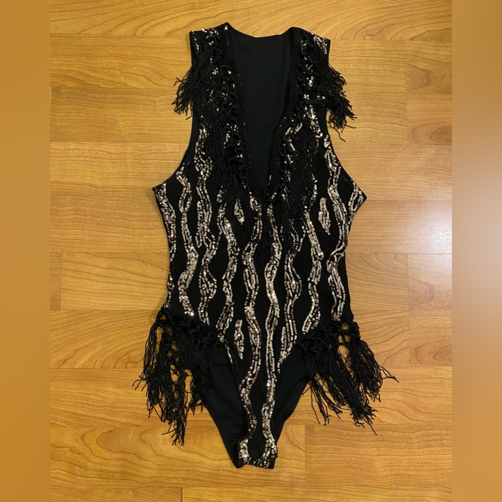 Black & Gold Sequin Shimmy Festival Bodysuit - Picture 7 of 11
